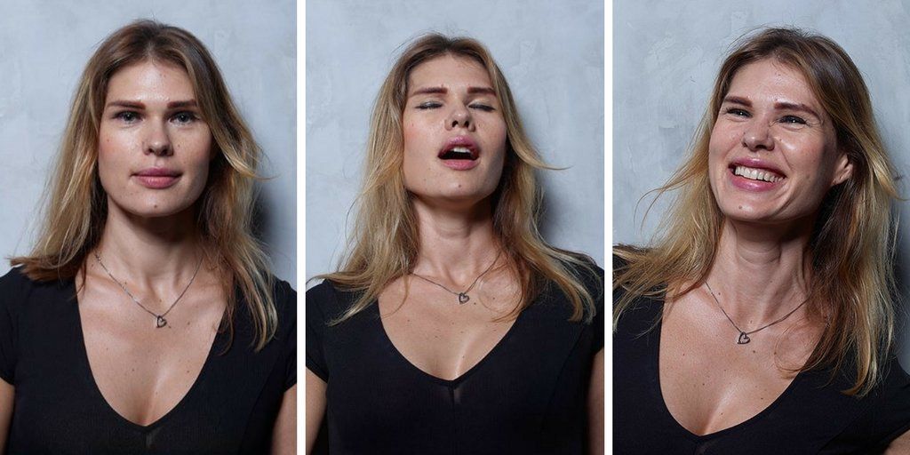 Facial expressions of female having orgasm