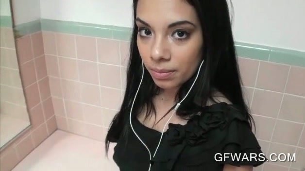Girl stripping public bathroom