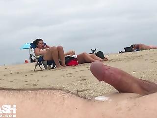 Amateur black handjob penis on beach